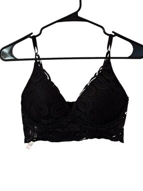 PINK Black Wireless Lace Push Up Bralette